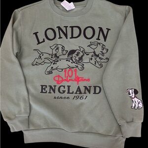 Disney 101 Dalmatians LONDON olive  Crewneck Sweatshirt Sz M